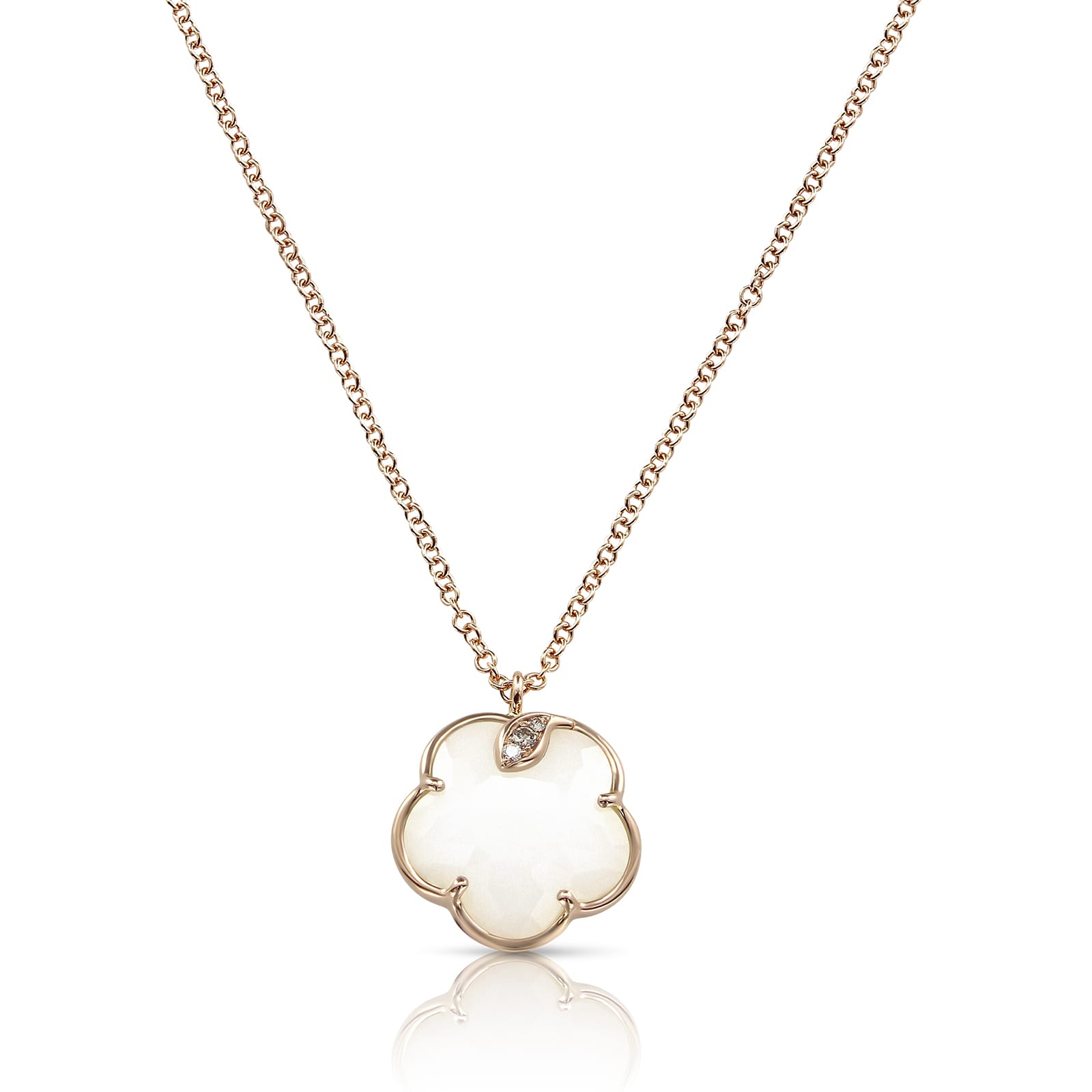 Petit Joli Necklace in 18ct Rose Gold with White Agate and Diamonds