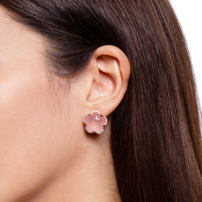 Pasquale Bruni Bon Ton Earrings in 18ct Rose Gold with Rose Quartz and Diamonds
