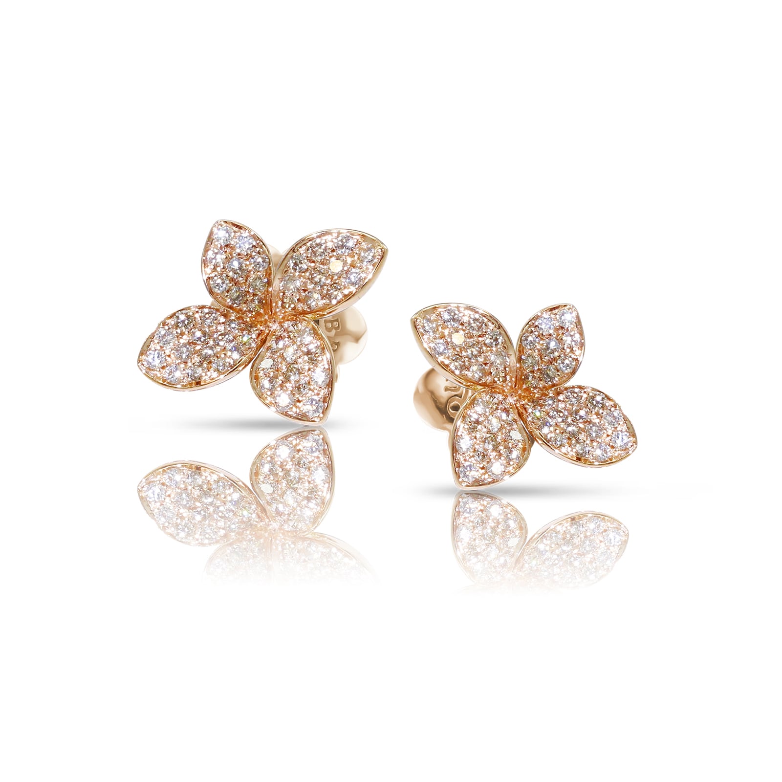 Petit Garden Small Flower Stud Earrings in 18ct Rose Gold with White and Champagne Diamond