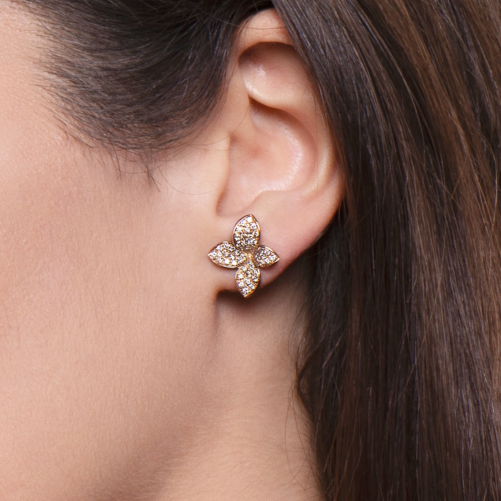 Pasquale Bruni Petit Garden Small Flower Stud Earrings in 18ct Rose Gold with White and Champagne Diamond