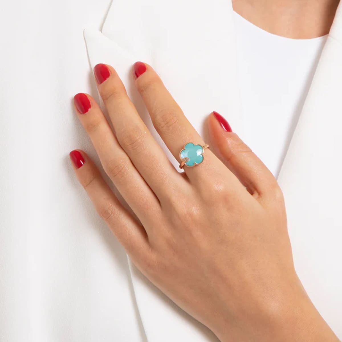 Pasquale Bruni 18k Rose Gold Ton Joli 0.04cttw Diamond and Sea Moon Gem Ring Size 6.25 Pasquale Bruni 18k Rose Gold Ton Joli 0.04cttw Diamond and Sea Moon Gem Ring Size 6.25