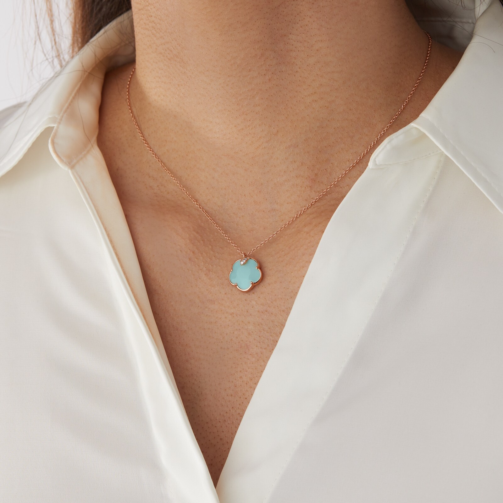 Pasquale Bruni Petit Joli Necklace in 18ct Rose Gold with Sea Moon Gem and Diamonds