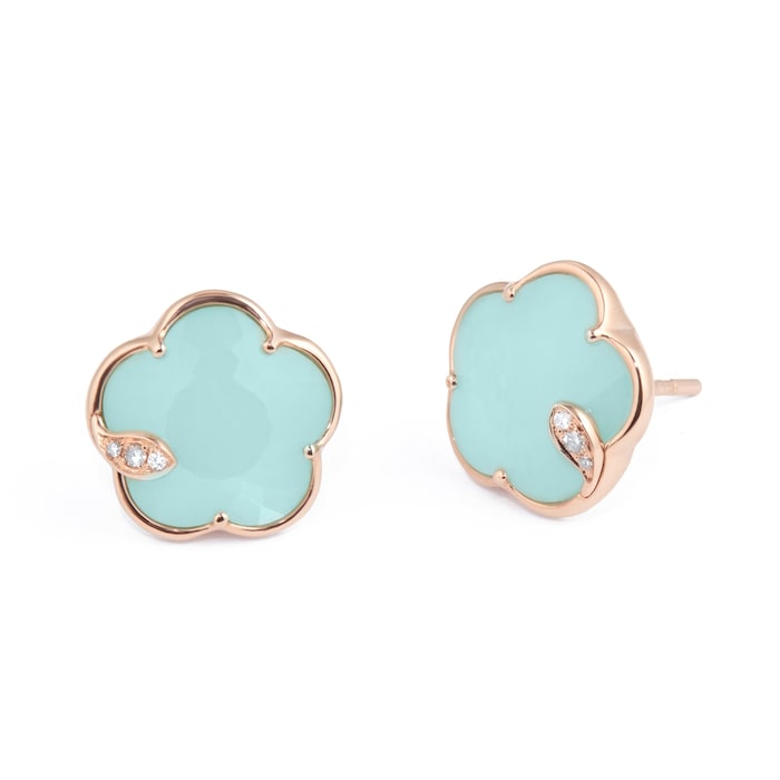 Pasquale Bruni 18k Rose Gold Petit Joli 0.06tw Diamond and Sea Moon Gem Stud Earrings