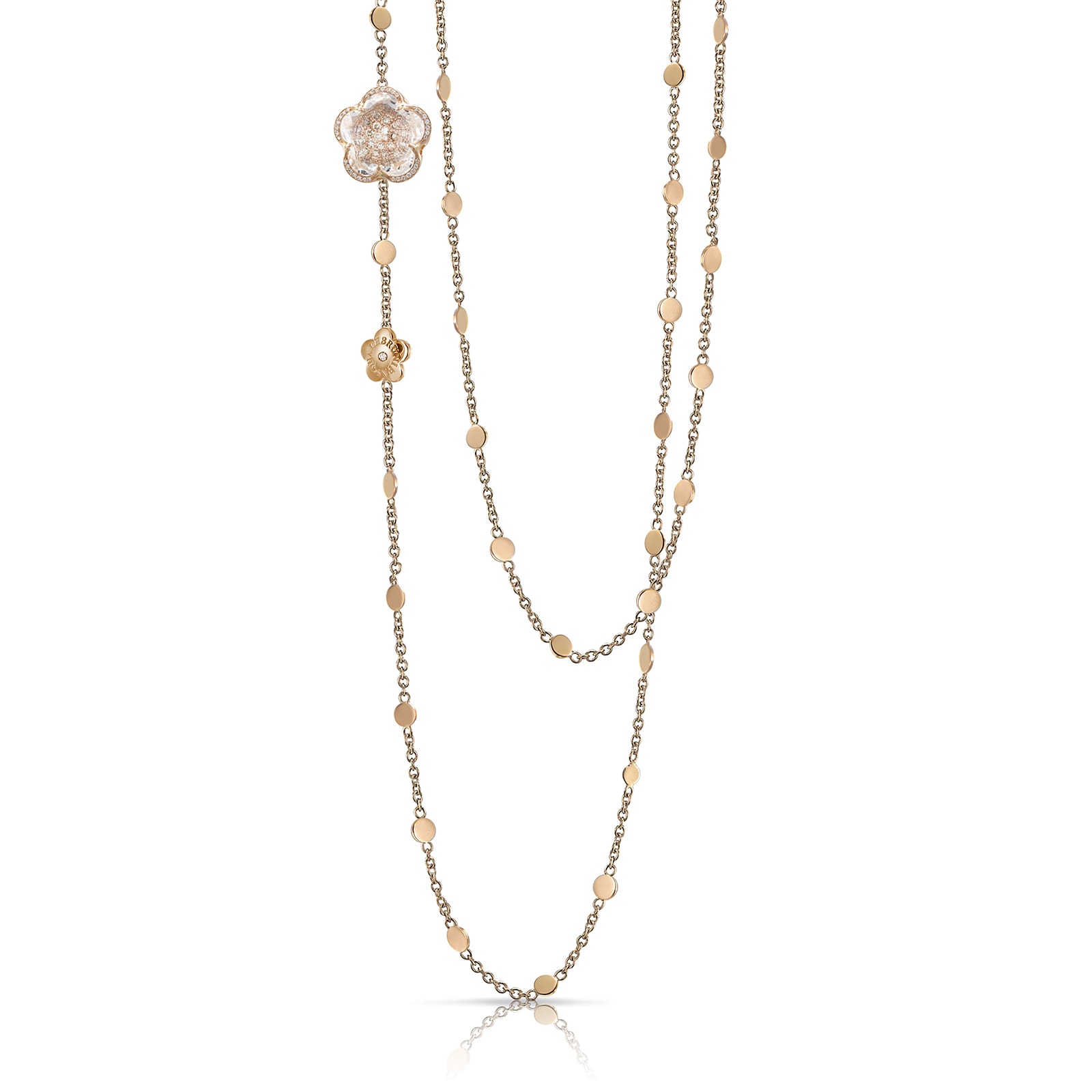Pasquale Bruni 18k Rose Gold Bon Ton 0.33cttw Diamond and Rock Crystal Necklace 101.5cm