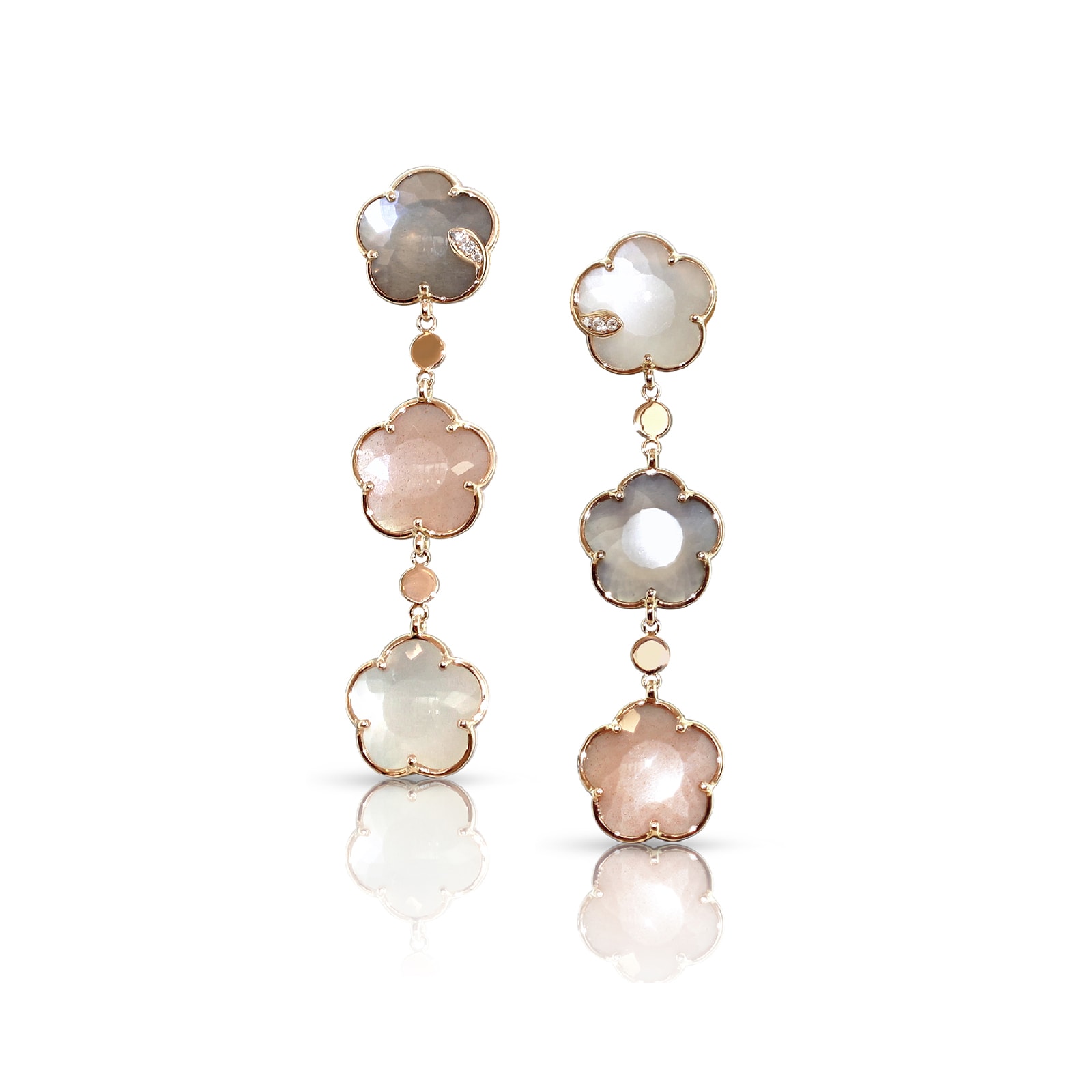 18ct Rose Gold 0.06cttw Diamond and 22.32cttw Moonstone Bouquet Lunaire Earrings