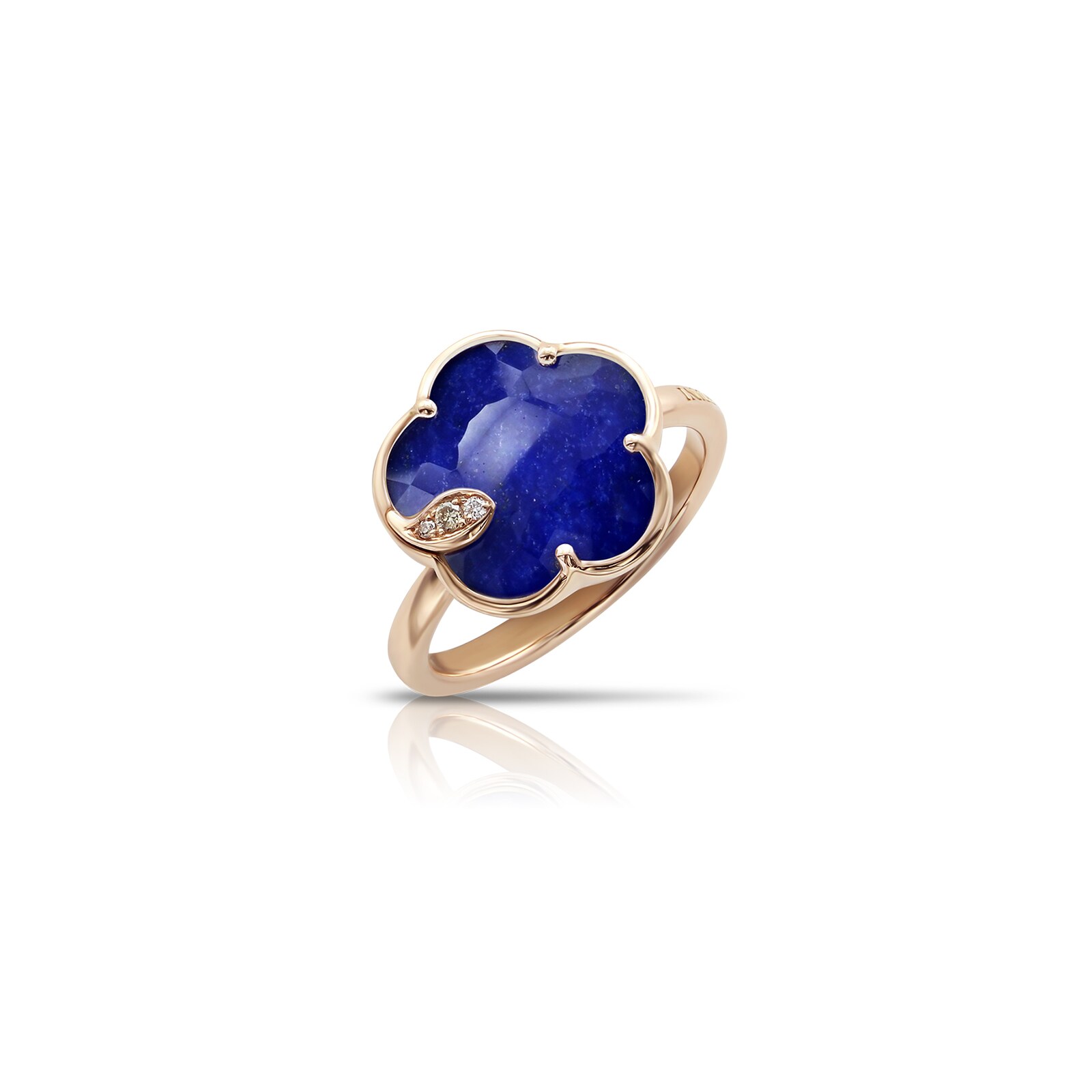 Petit Joli Ring in 18ct Rose Gold with Rock Crystal and Lapis Lazuli doublet and Diamonds - Ring Size M