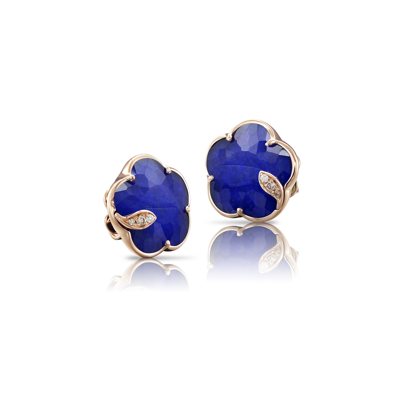 Petit Joli Earrings in18ct Rose Gold with Rock Crystal and Lapis Lazuli doublet and Diamonds