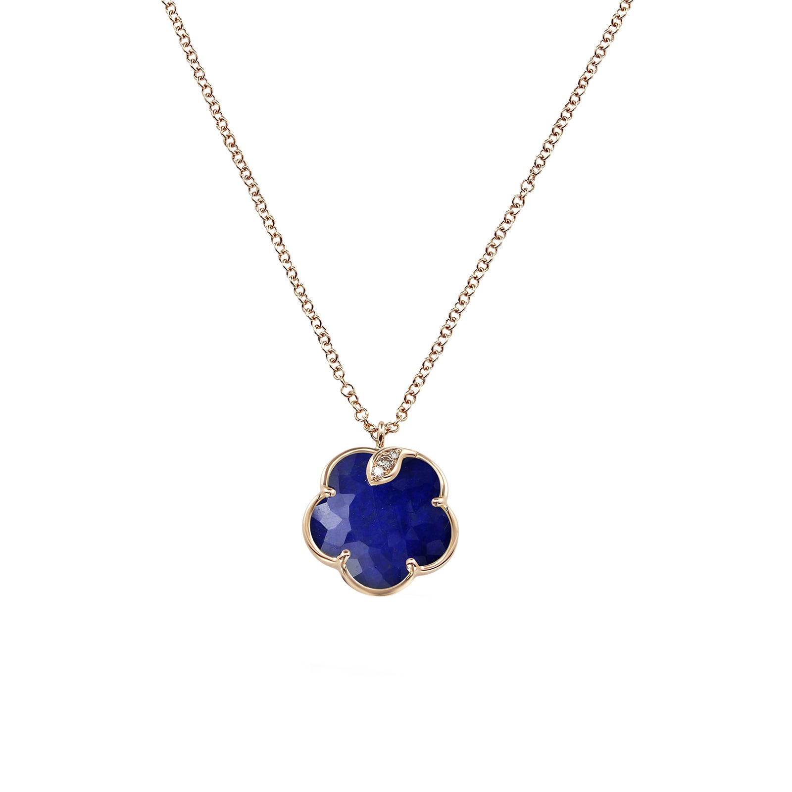 Petit Joli Necklace in 18ct Rose Gold with Rock Crystal and Lapis Lazuli doublet and Diamonds