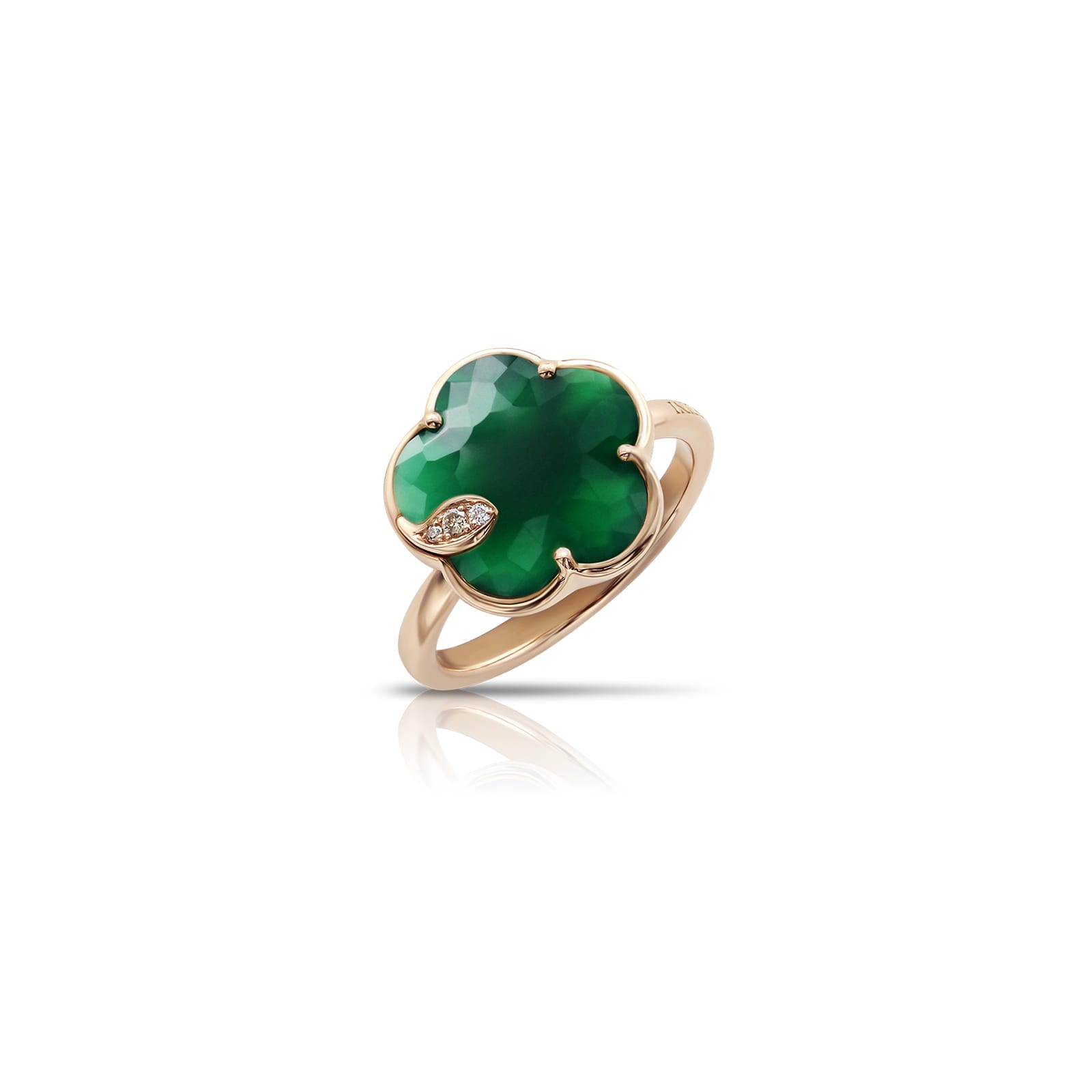 Petit Joli Ring in 18ct Rose Gold with Green Agate and Diamonds - Ring Size M