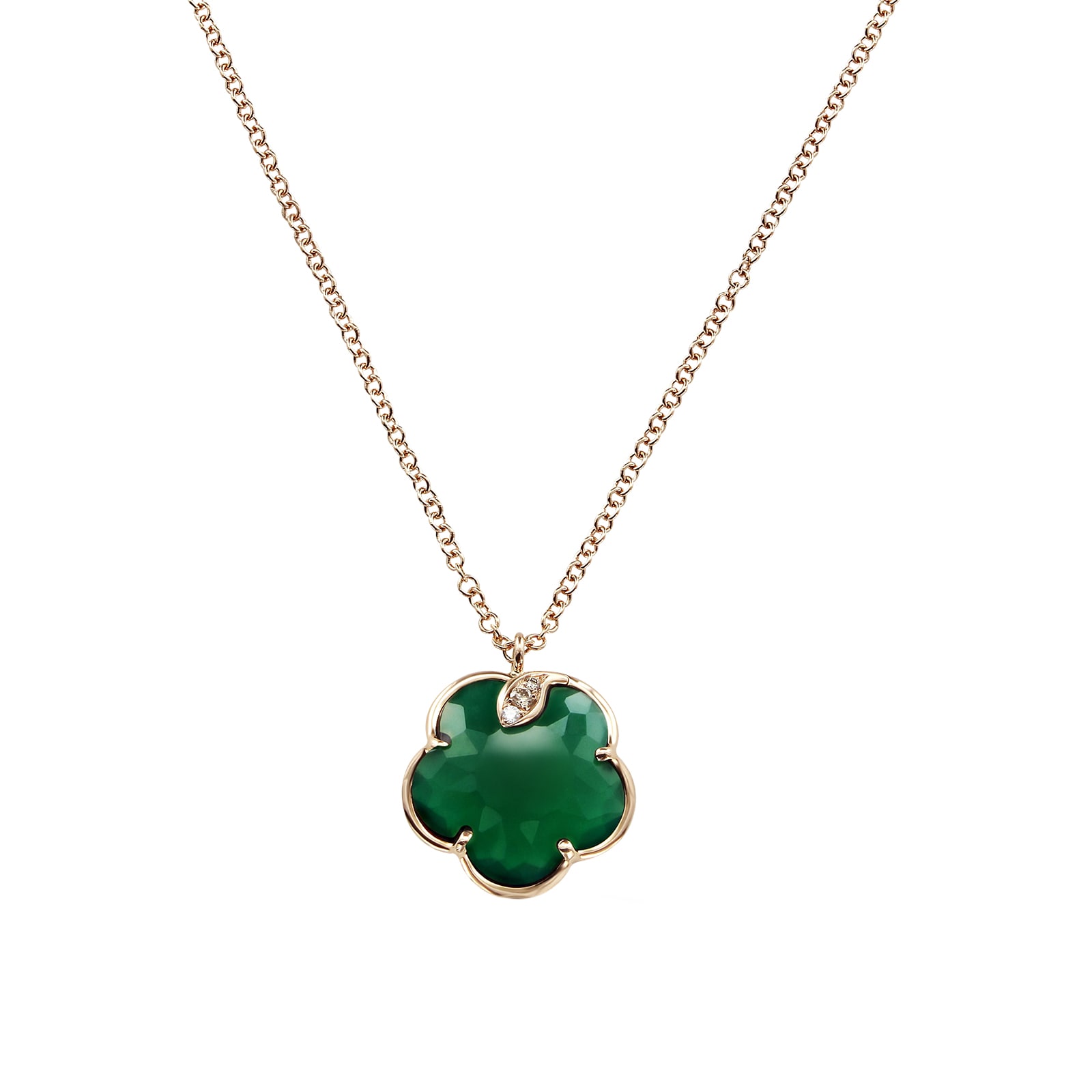 Petit Joli Necklace in 18ct Rose Gold with Green Agate and Diamonds