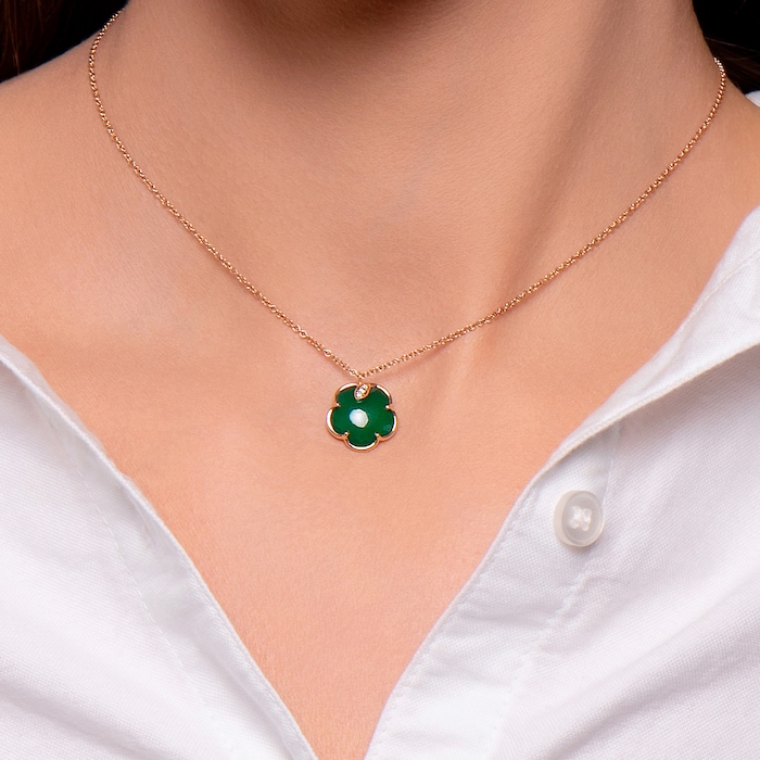 Pasquale Bruni Petit Joli Necklace in 18ct Rose Gold with Green Agate and Diamonds