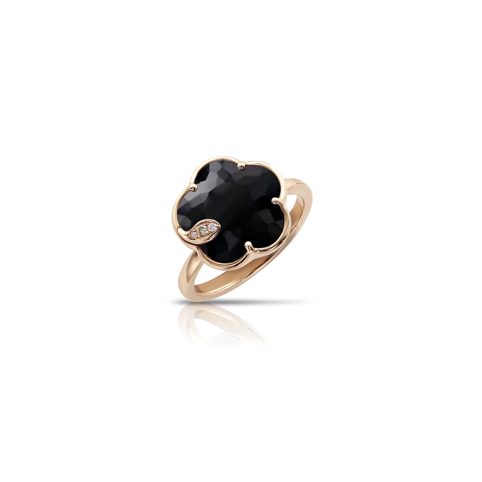 Petit Joli Ring in 18ct Rose Gold with Onyx and Diamonds - Ring Size L