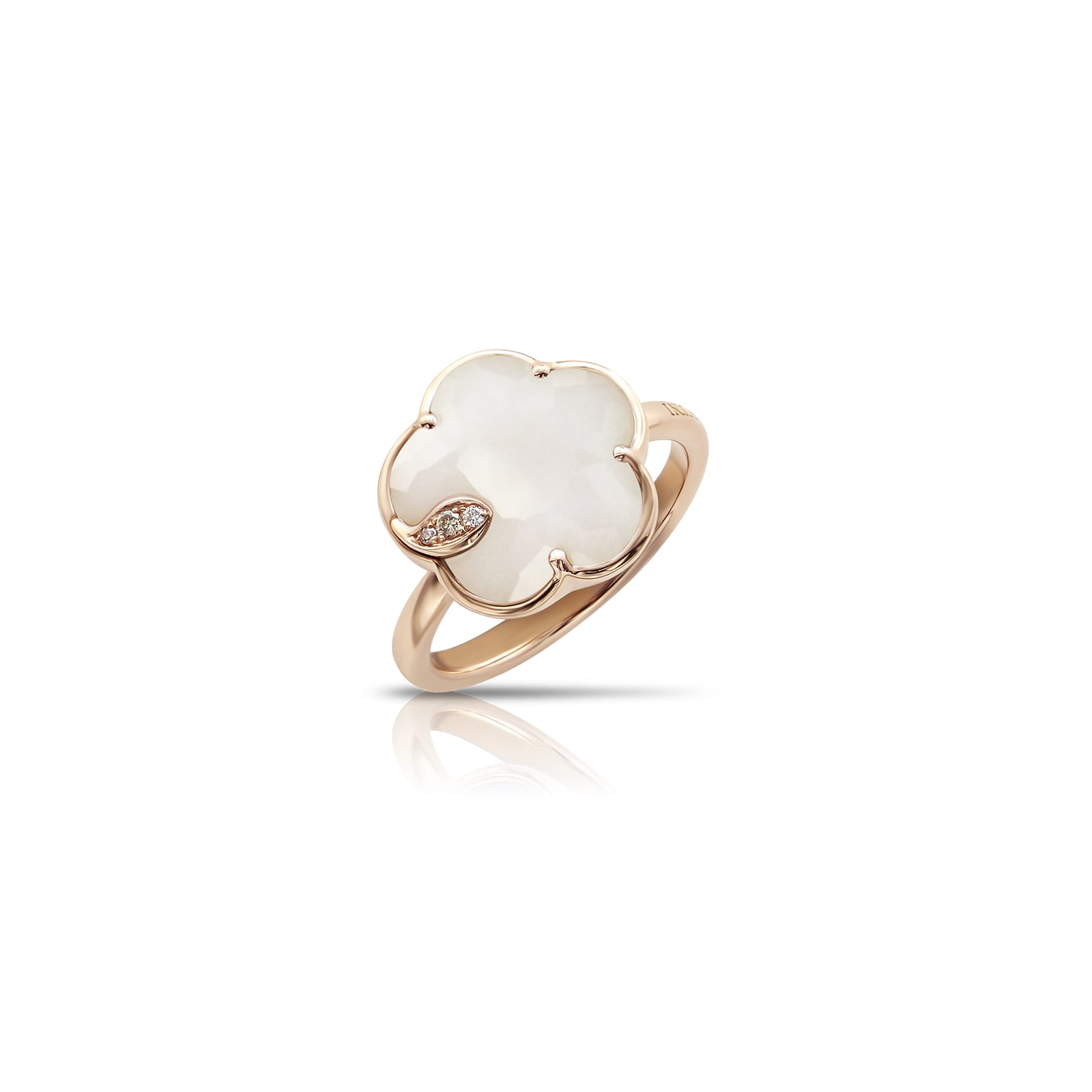 Petit Joli Ring in 18ct Rose Gold with White Agate and Diamonds - Ring Size M