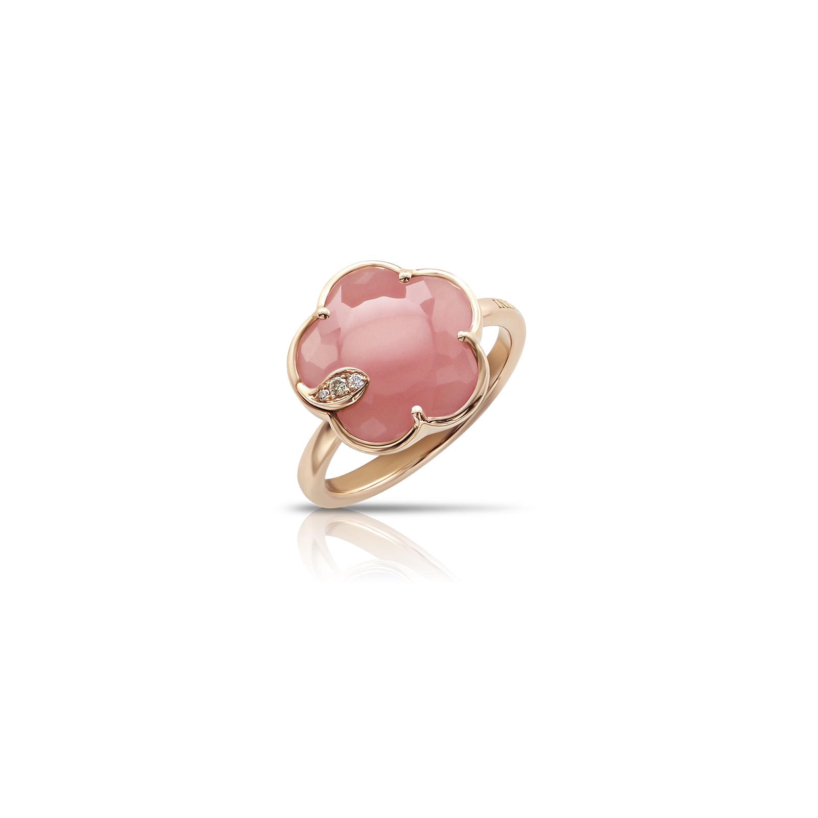Petit Joli Ring in 18ct Rose Gold with Pink Chalcedony and Diamonds - Ring Size O