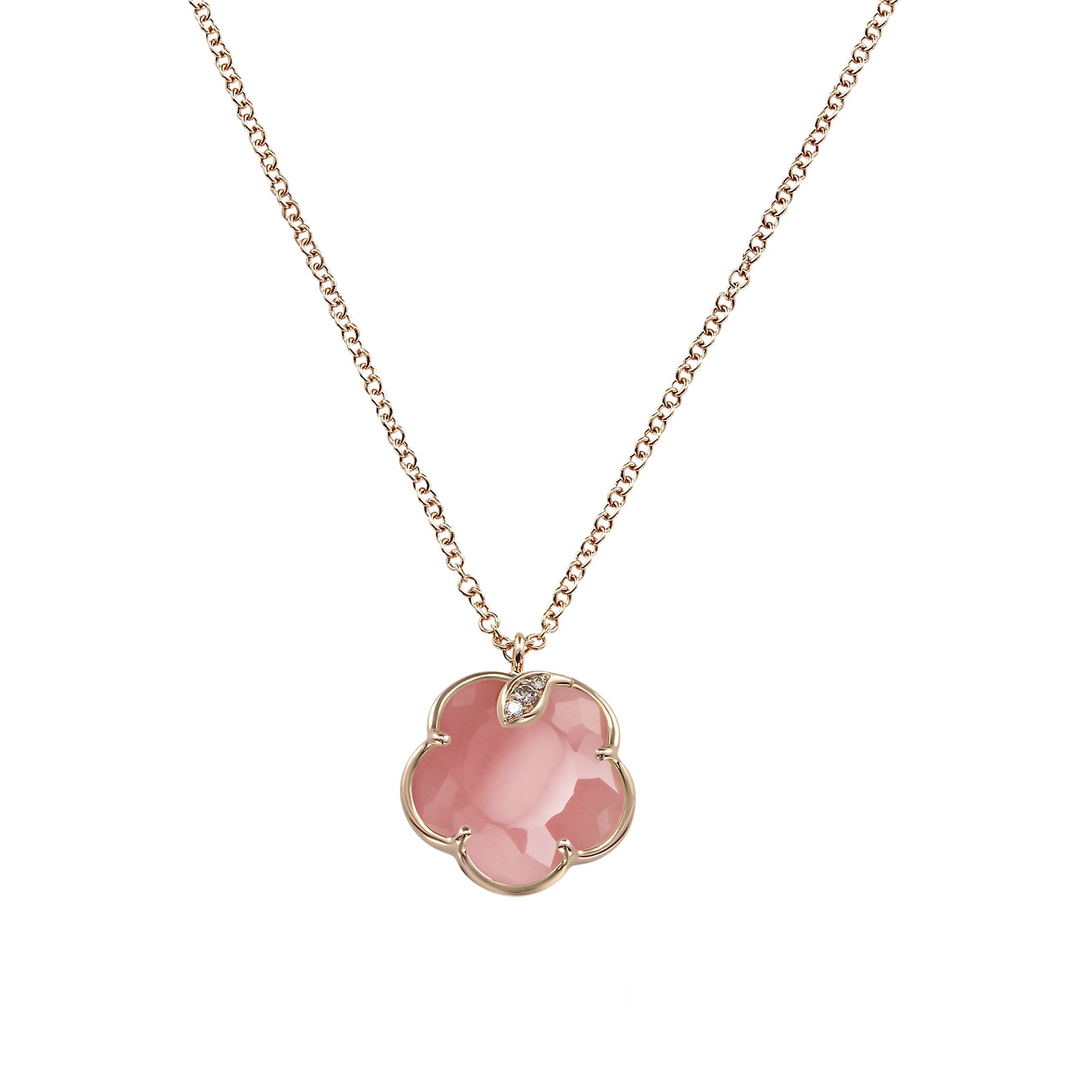 Petit Joli Necklace in 18ct Rose Gold with Pink Chalcedony and Diamonds