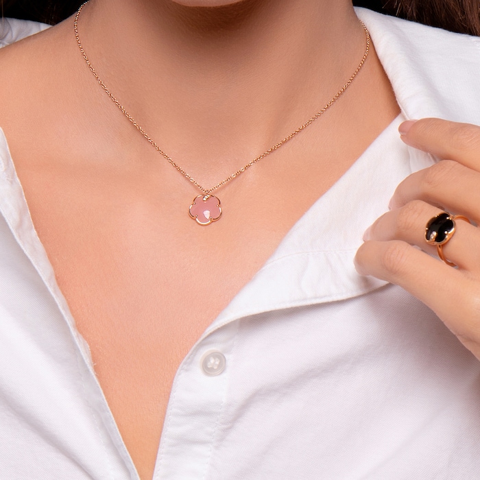 Pasquale Bruni Petit Joli Necklace in 18ct Rose Gold with Pink Chalcedony and Diamonds