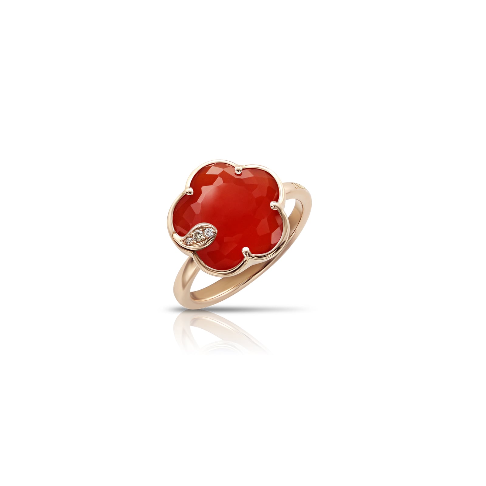Petit Joli Ring in 18ct Rose Gold with Carnelian and Diamonds - Ring Size M