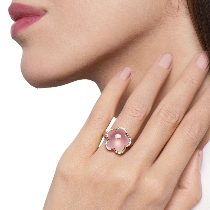 Pasquale Bruni Bon Ton Ring in 18ct Rose Gold with Rose Quartz and Diamonds