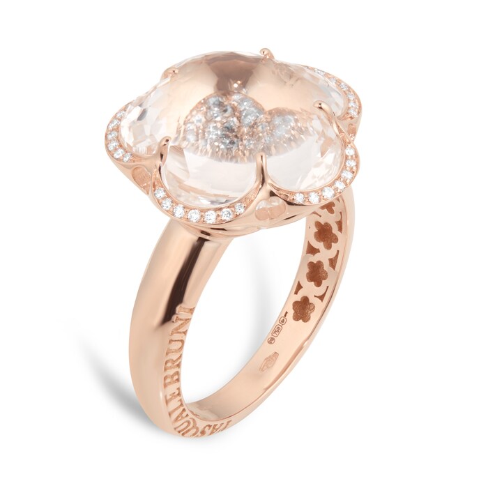 Pasquale Bruni Bon Ton Ring in 18ct Rose Gold with Rock Crystal, White and Champagne Diamonds