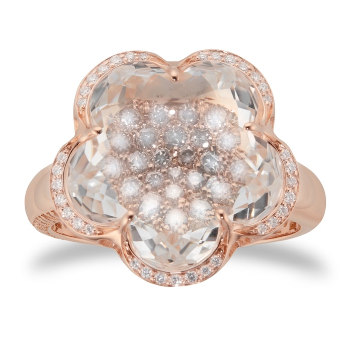 Pasquale Bruni Bon Ton Ring in 18ct Rose Gold with Rock Crystal, White and Champagne Diamonds