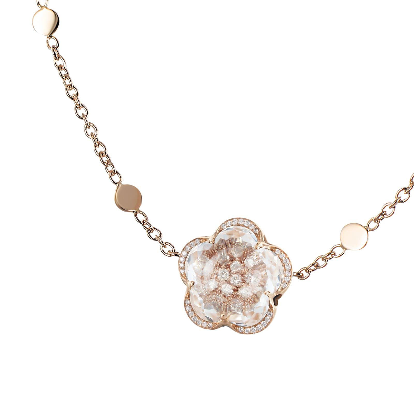 Bon Ton Necklace in 18ct Rose Gold with Rock Crystal, White and Champagne Diamonds