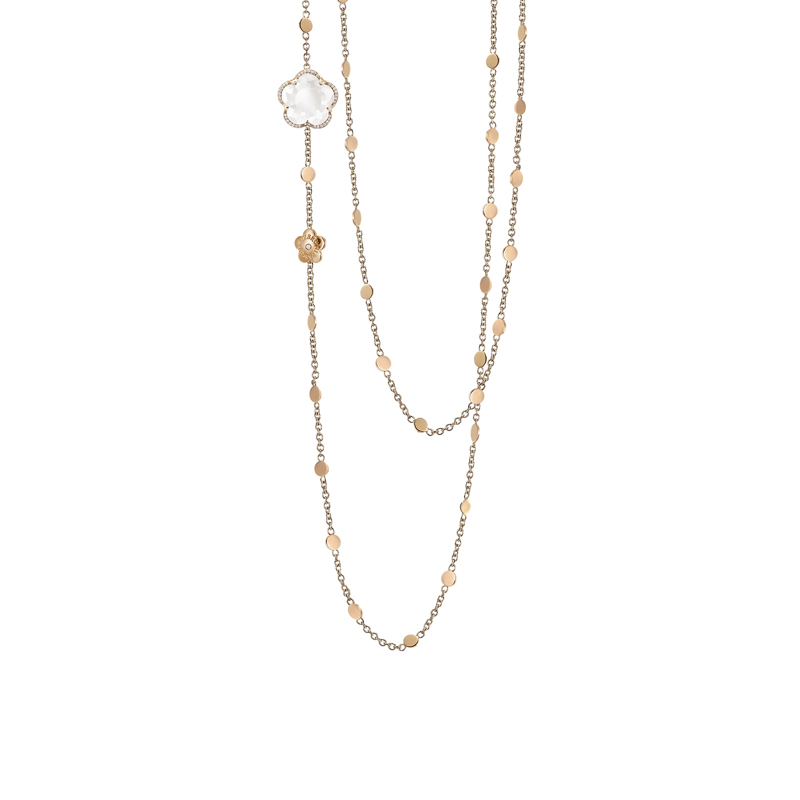 Bon Ton Sautoir in 18ct Rose Gold with Milky Quartz and Diamonds