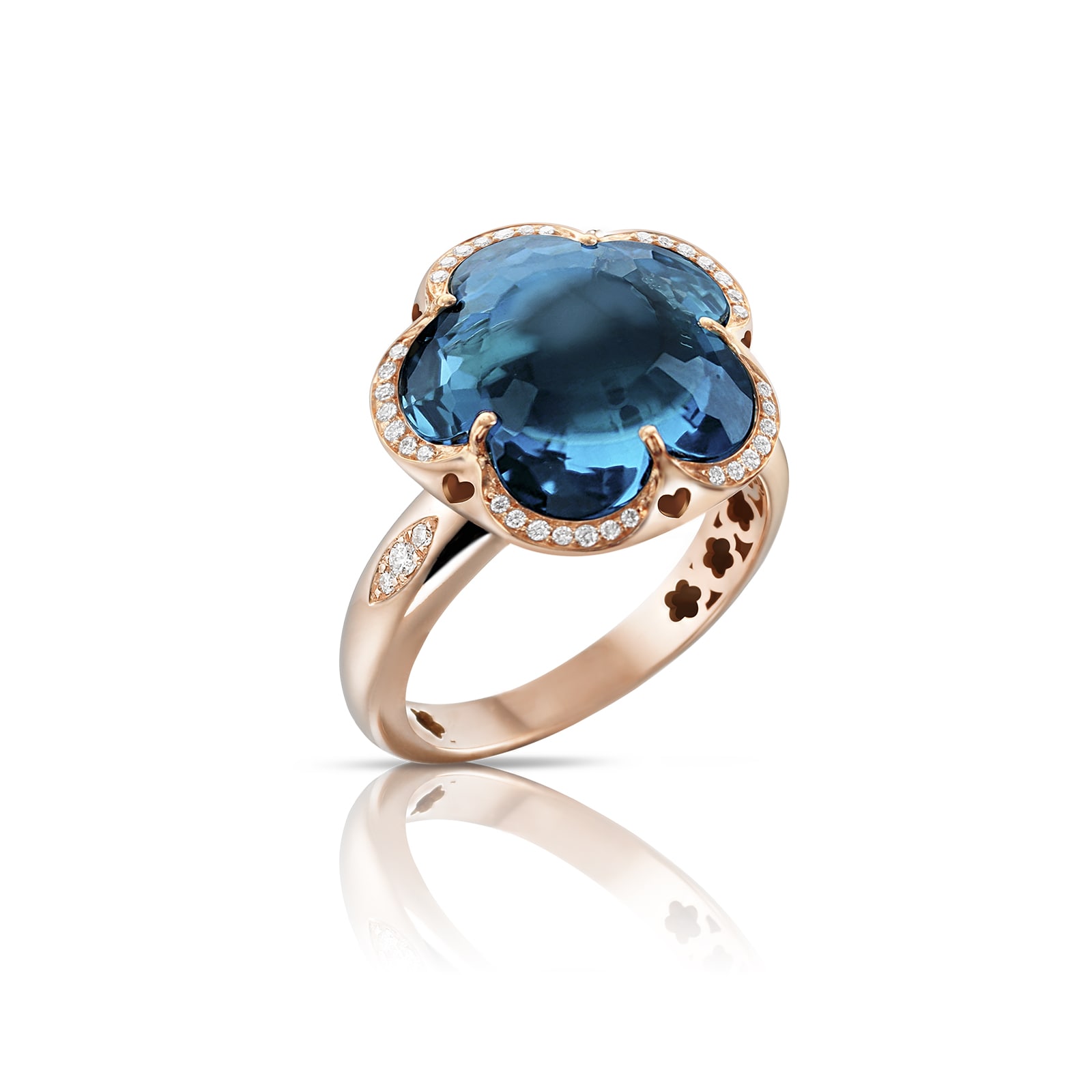 Bon Ton Ring in 18ct Rose Gold with London Blue Topaz and Diamonds - Ring Size M