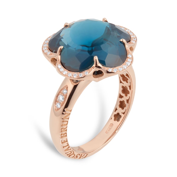 Pasquale Bruni Bon Ton Ring in 18ct Rose Gold with London Blue Topaz and Diamonds