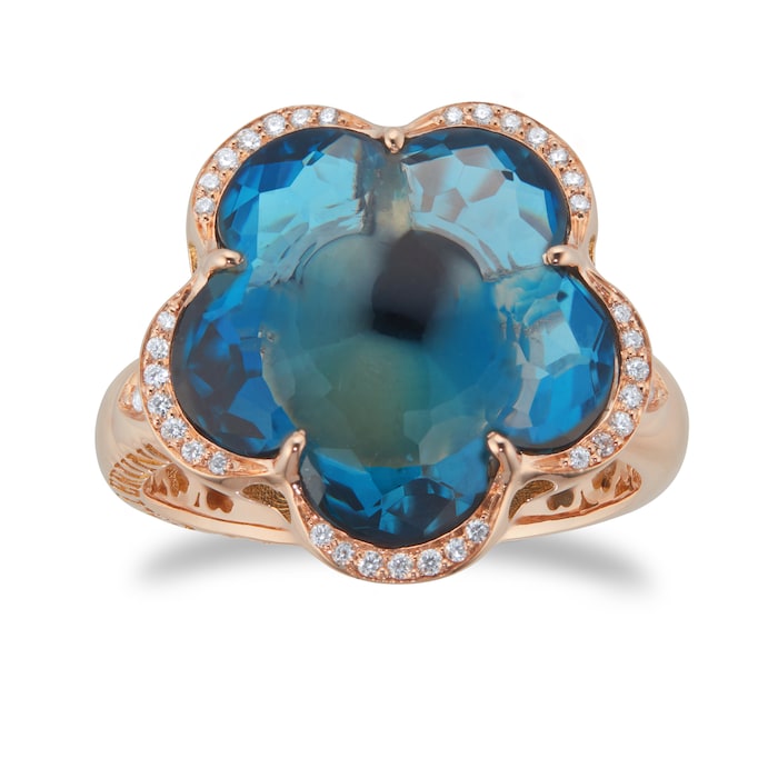 Pasquale Bruni Bon Ton Ring in 18ct Rose Gold with London Blue Topaz and Diamonds