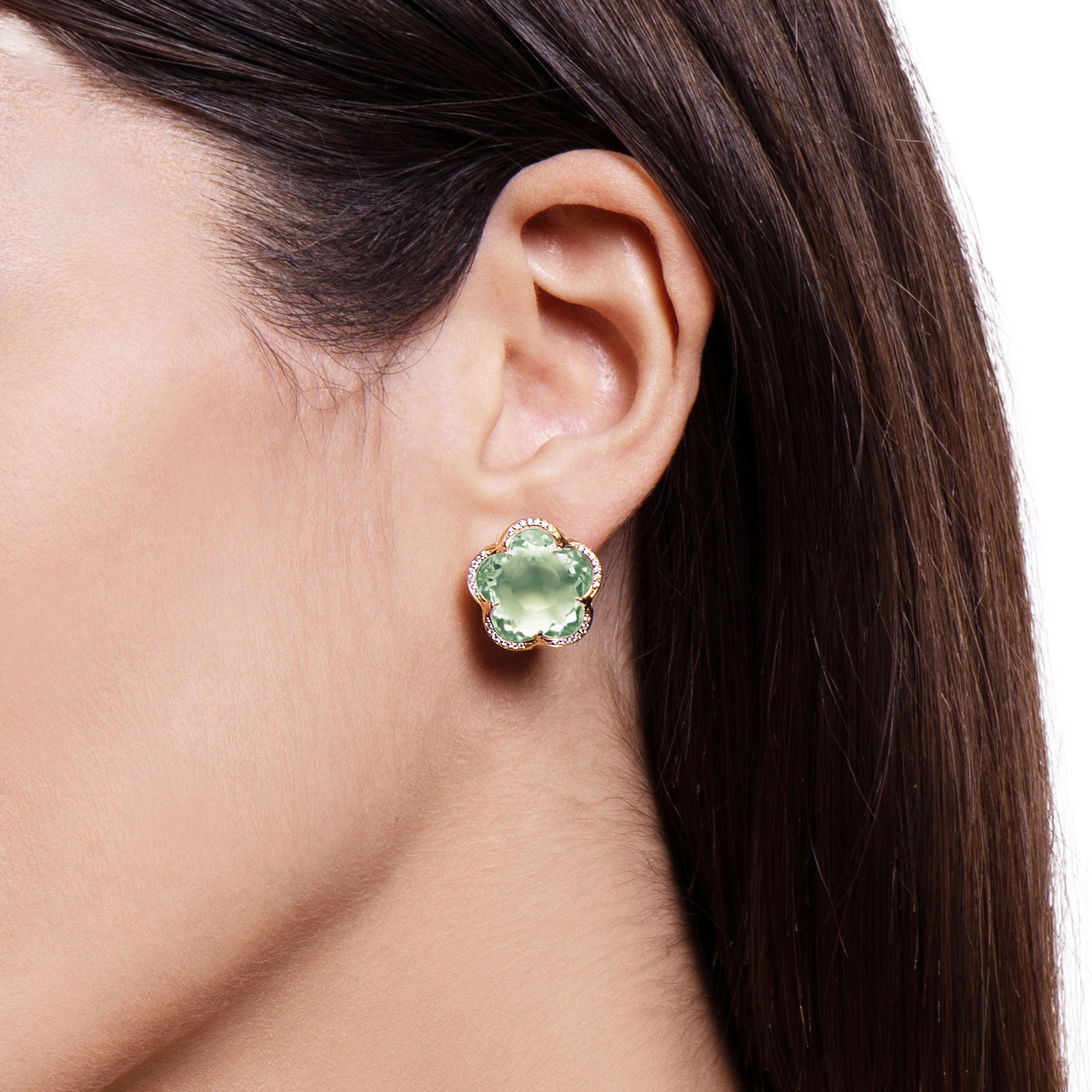 Pasquale Bruni Bon Ton Dolce Vita Stud Earrings in 18ct Rose Gold with Prasiolite and Diamonds