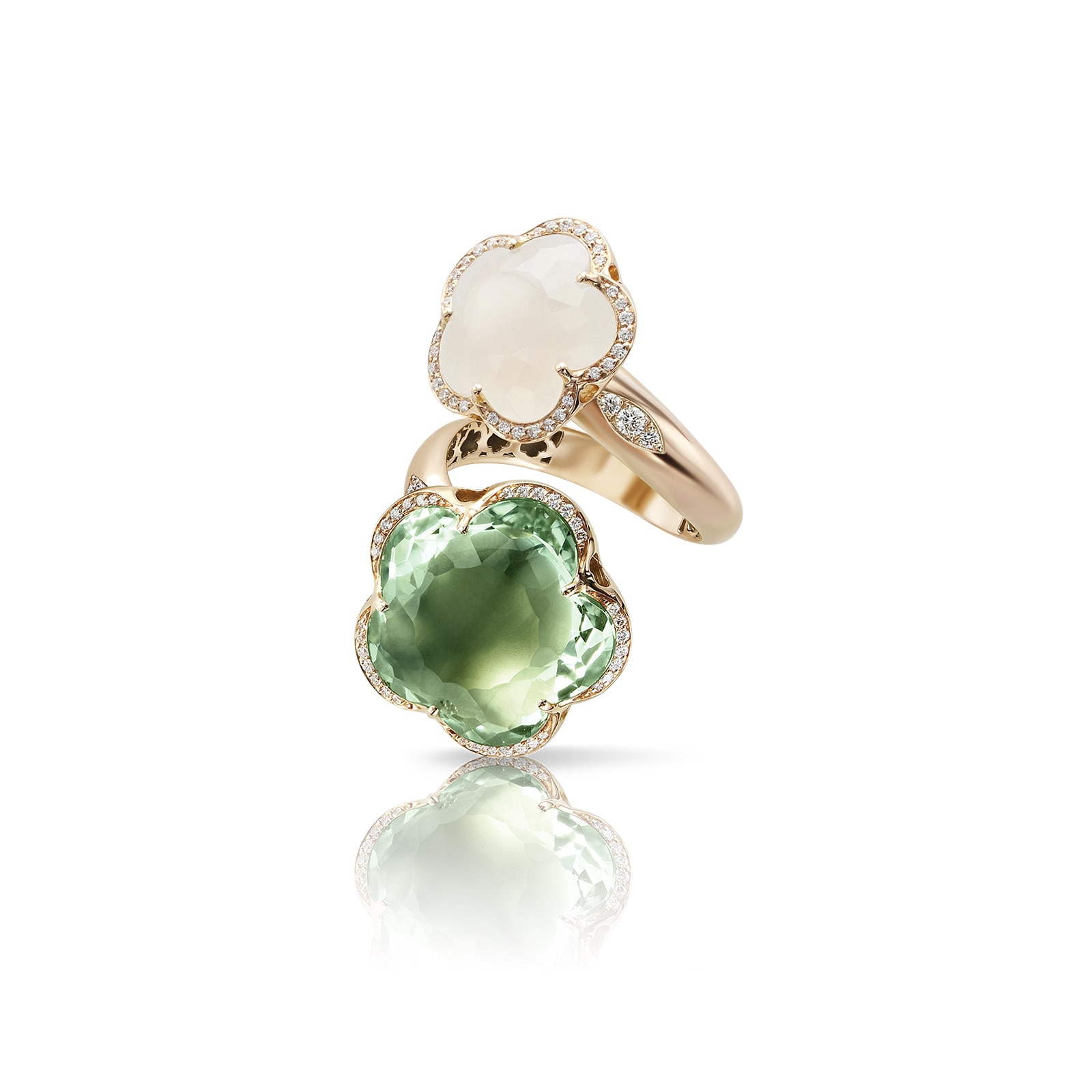 Pasquale Bruni Bon Ton Dolce Vita Contrarié Ring in 18ct Rose Gold with Prasiolite, Milky Quartz and Diamonds