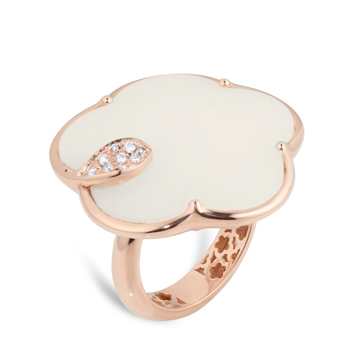 Pasquale Bruni Ton Joli Ring in 18ct Rose Gold with White Agate and Mother of Pearl doublet and Diamonds