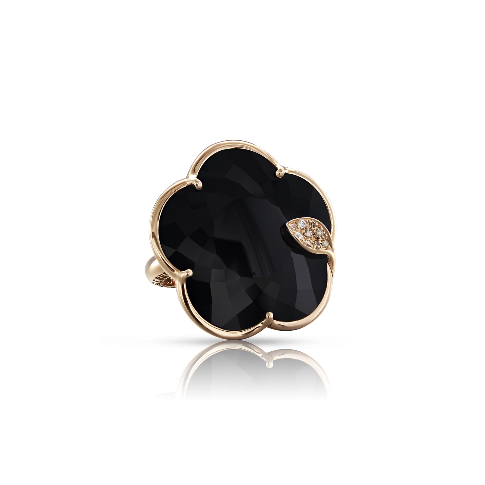 Ton Joli Ring in 18ct Rose Gold with Onyx, White and Champagne Diamonds - Ring Size M