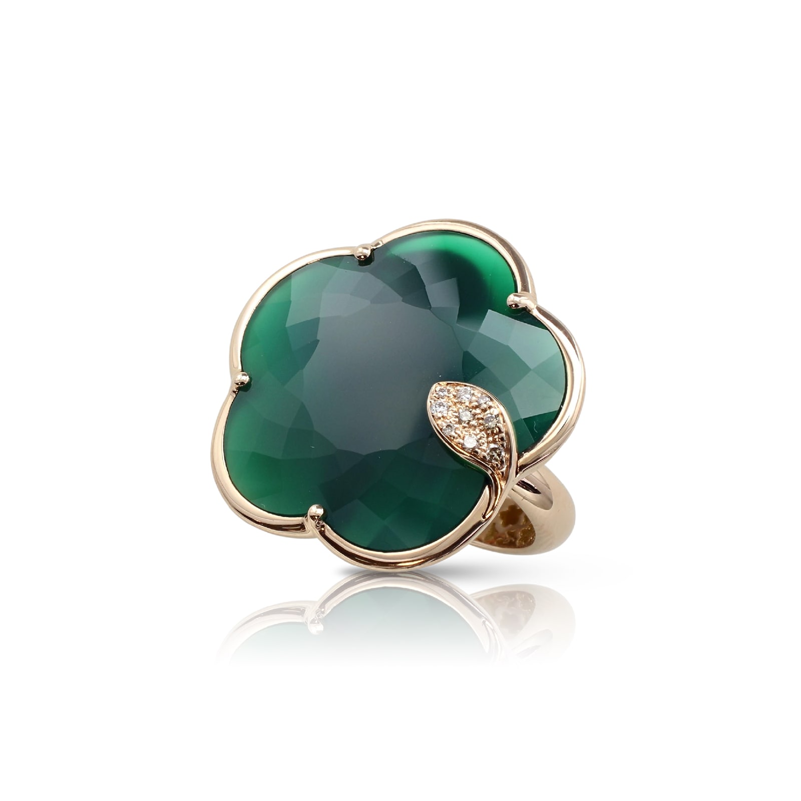 Ton Joli Ring in 18ct Rose Gold with Green Agate, White and Champagne Diamonds - Ring Size N