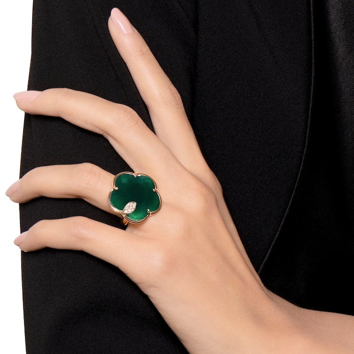 Pasquale Bruni Ton Joli Ring in 18ct Rose Gold with Green Agate, White and Champagne Diamonds
