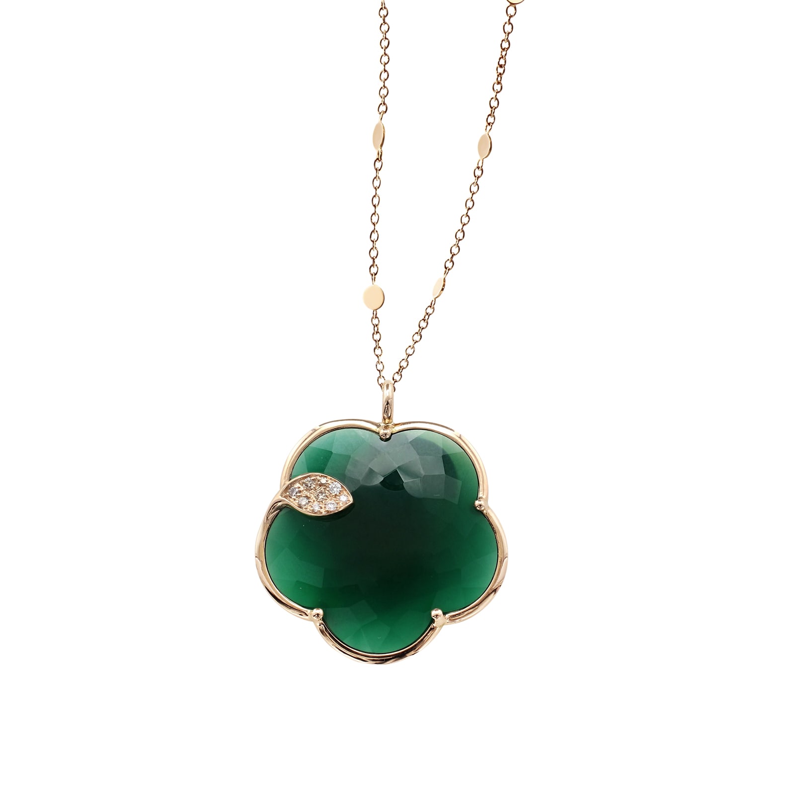 Ton Joli Necklace in 18ct Rose Gold with Green Agate, White and Champagne Diamonds