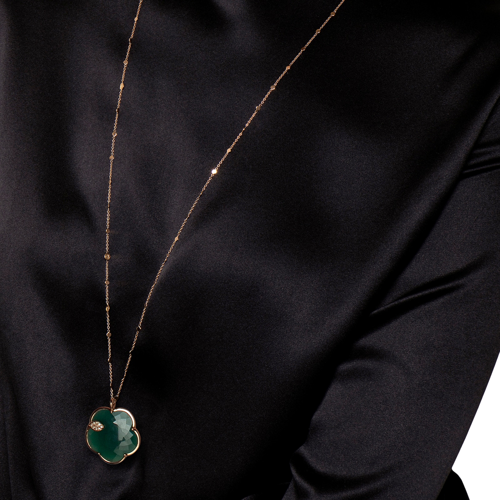 Pasquale Bruni Ton Joli Necklace in 18ct Rose Gold with Green Agate, White and Champagne Diamonds