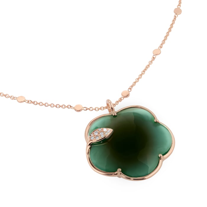 Pasquale Bruni Ton Joli Necklace in 18ct Rose Gold with Green Agate, White and Champagne Diamonds