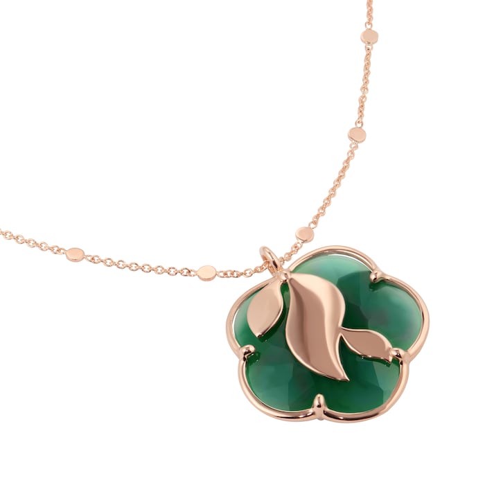 Pasquale Bruni Ton Joli Necklace in 18ct Rose Gold with Green Agate, White and Champagne Diamonds