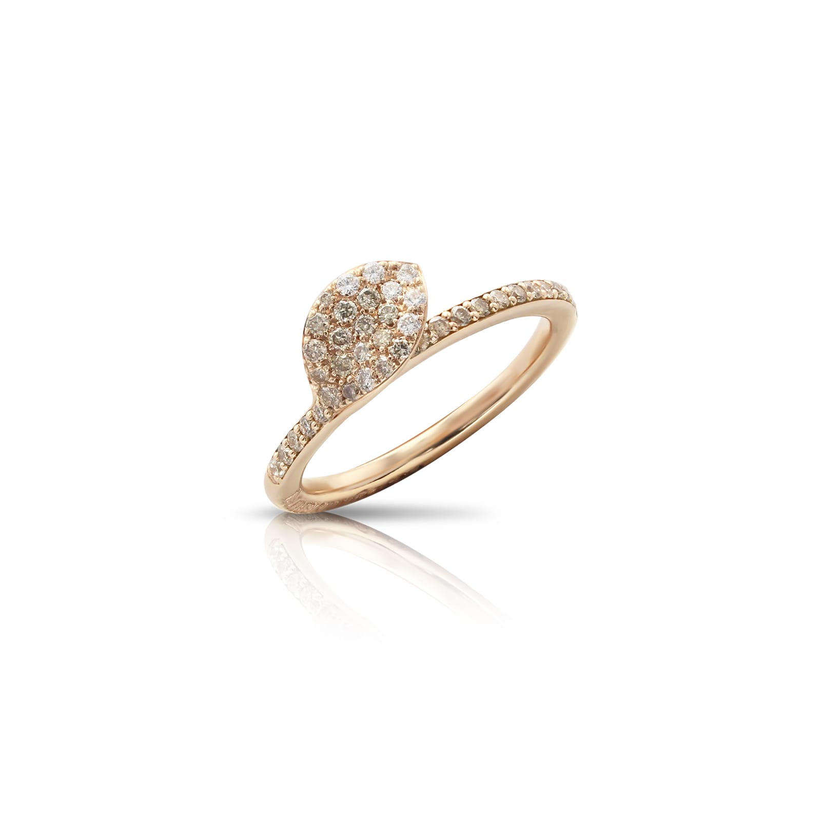 Petit Garden Single Ring in 18ct Rose Gold with White and Champagne Diamonds - Ring Size O