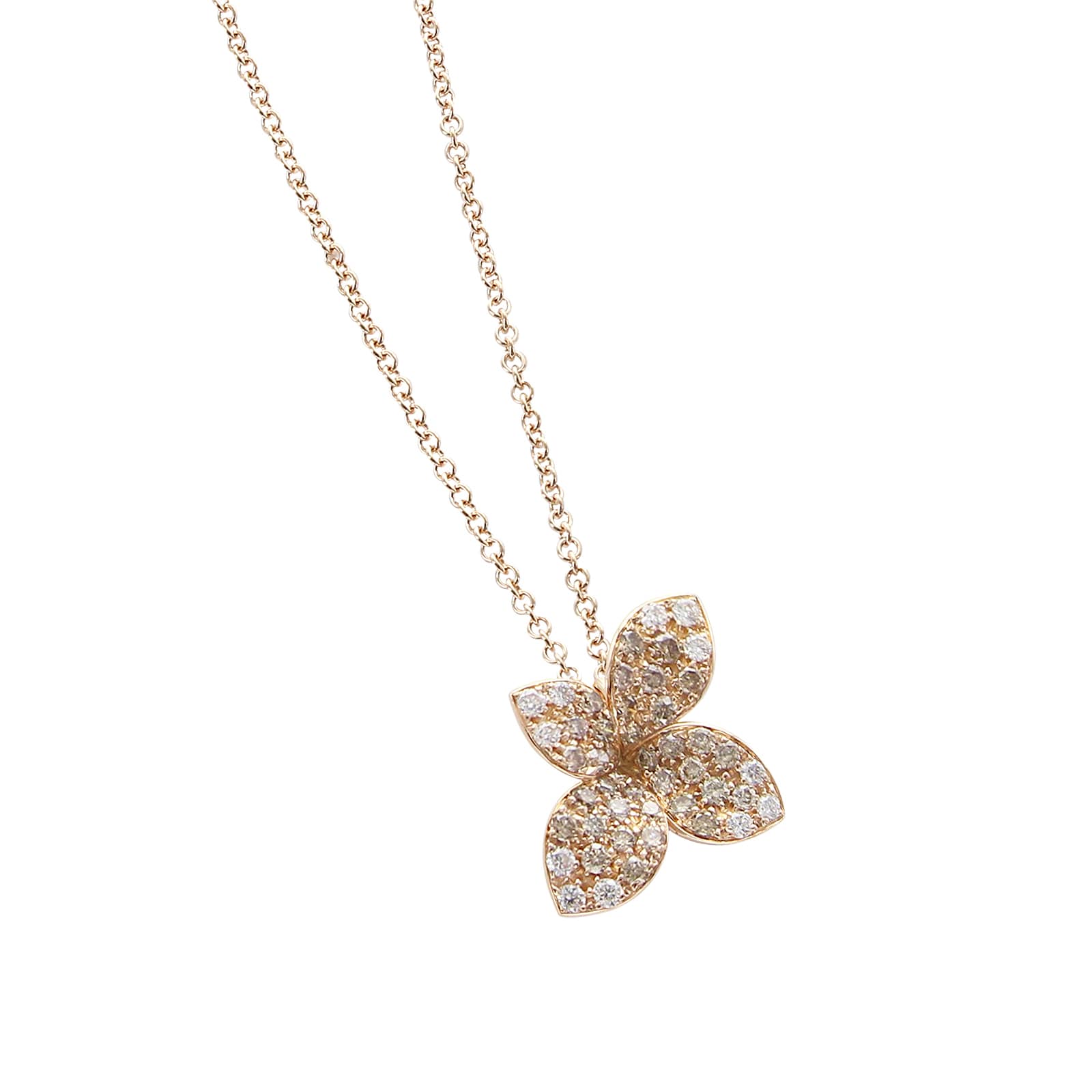 Pasquale Bruni Petit Garden Small Flower Necklace in 18ct Rose Gold with White and Champagne Diamonds