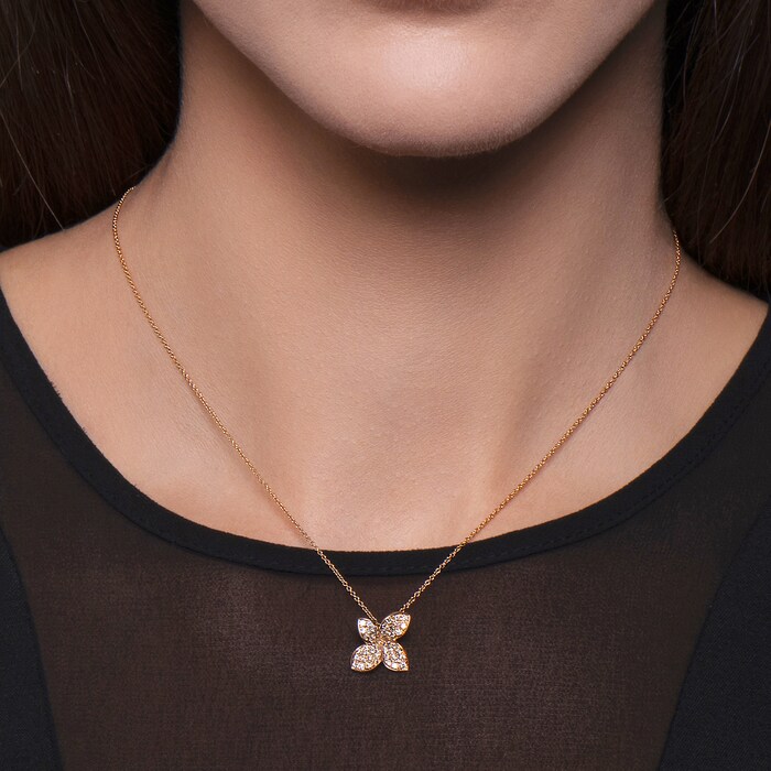 Pasquale Bruni Petit Garden Small Flower Necklace in 18ct Rose Gold with White and Champagne Diamonds