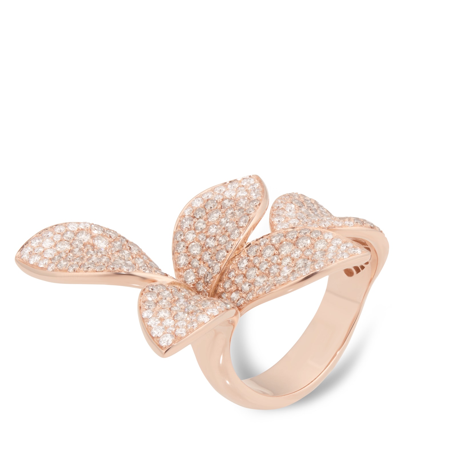 Pasquale Bruni Giardini Segreti Five Leaves Small Flower Ring in 18ct Rose Gold with White and Champagne Diamonds
