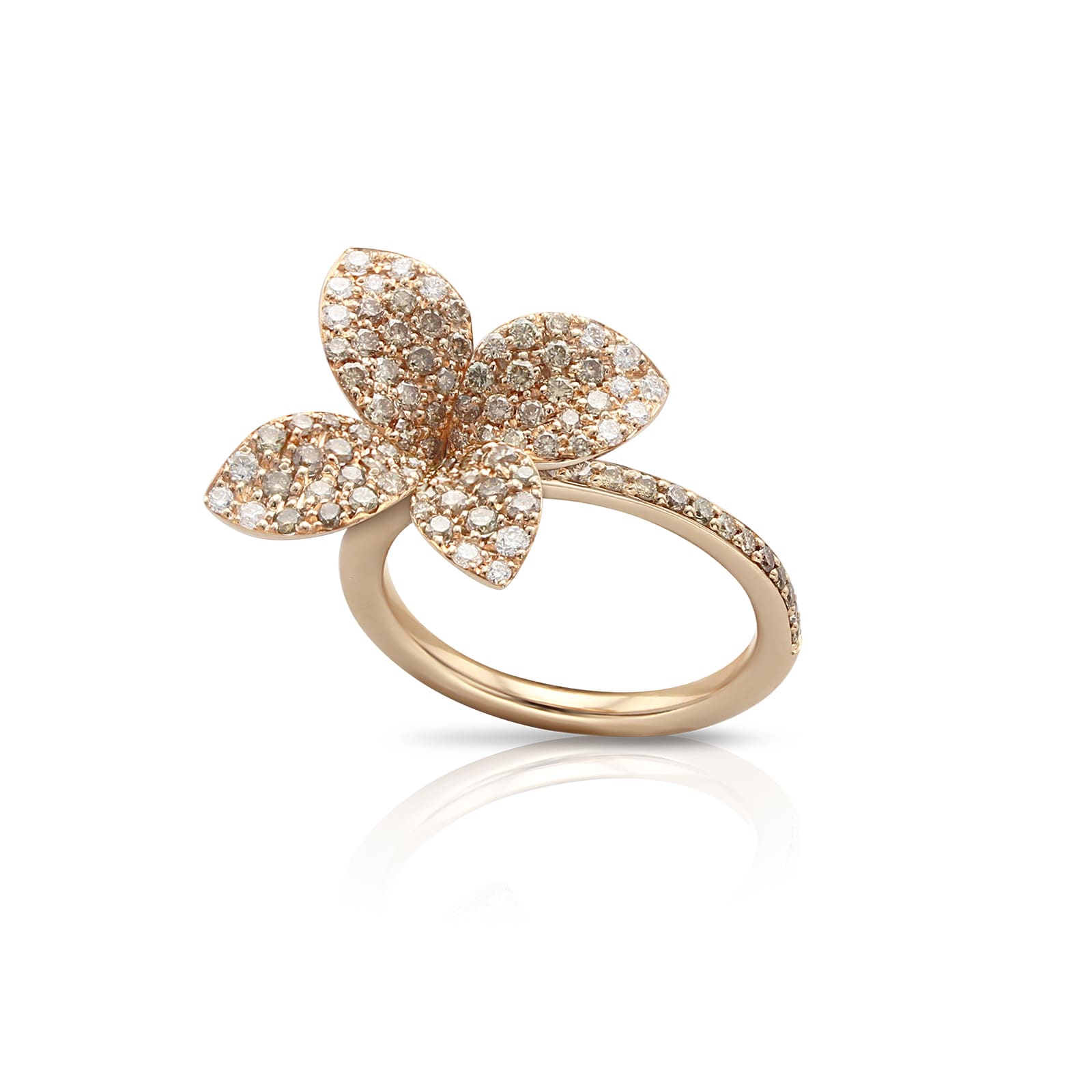 Petit Garden Medium Flower Ring in 18ct Rose Gold with Diamonds - Ring Size L