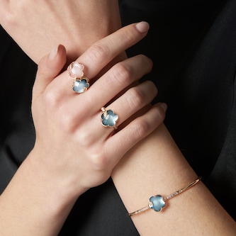 Pasquale Bruni 18K Rose Gold Petit Joli Diamond, Onyx & Blue Moonstone Ring - Size 6.5