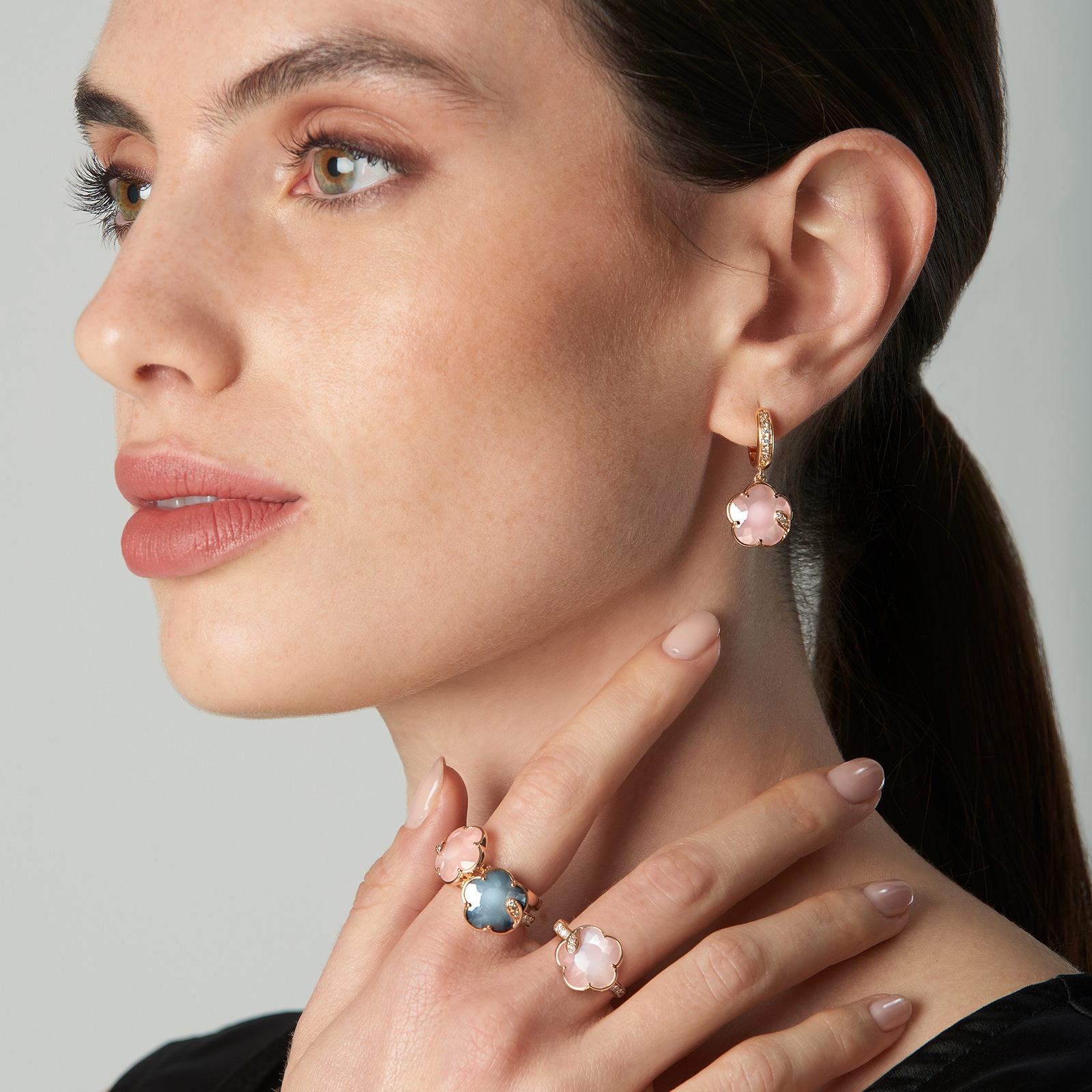 Pasquale Bruni Petit Joli Earrings in 18ct Rose Gold with Lunar Rose gem and Diamonds