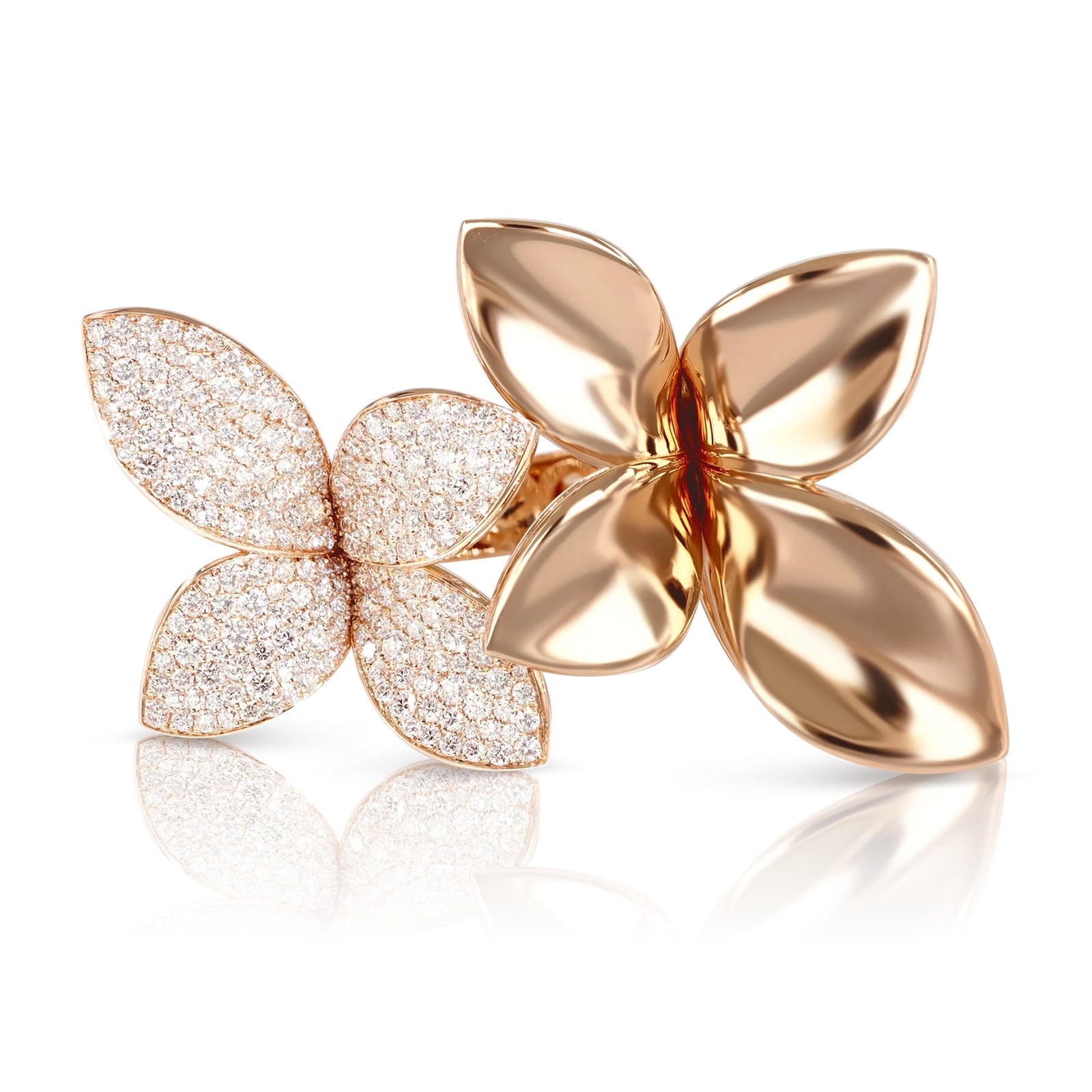 Pasquale Bruni 18K Rose Gold Giardini Segreti Diamond Double Flower Ring