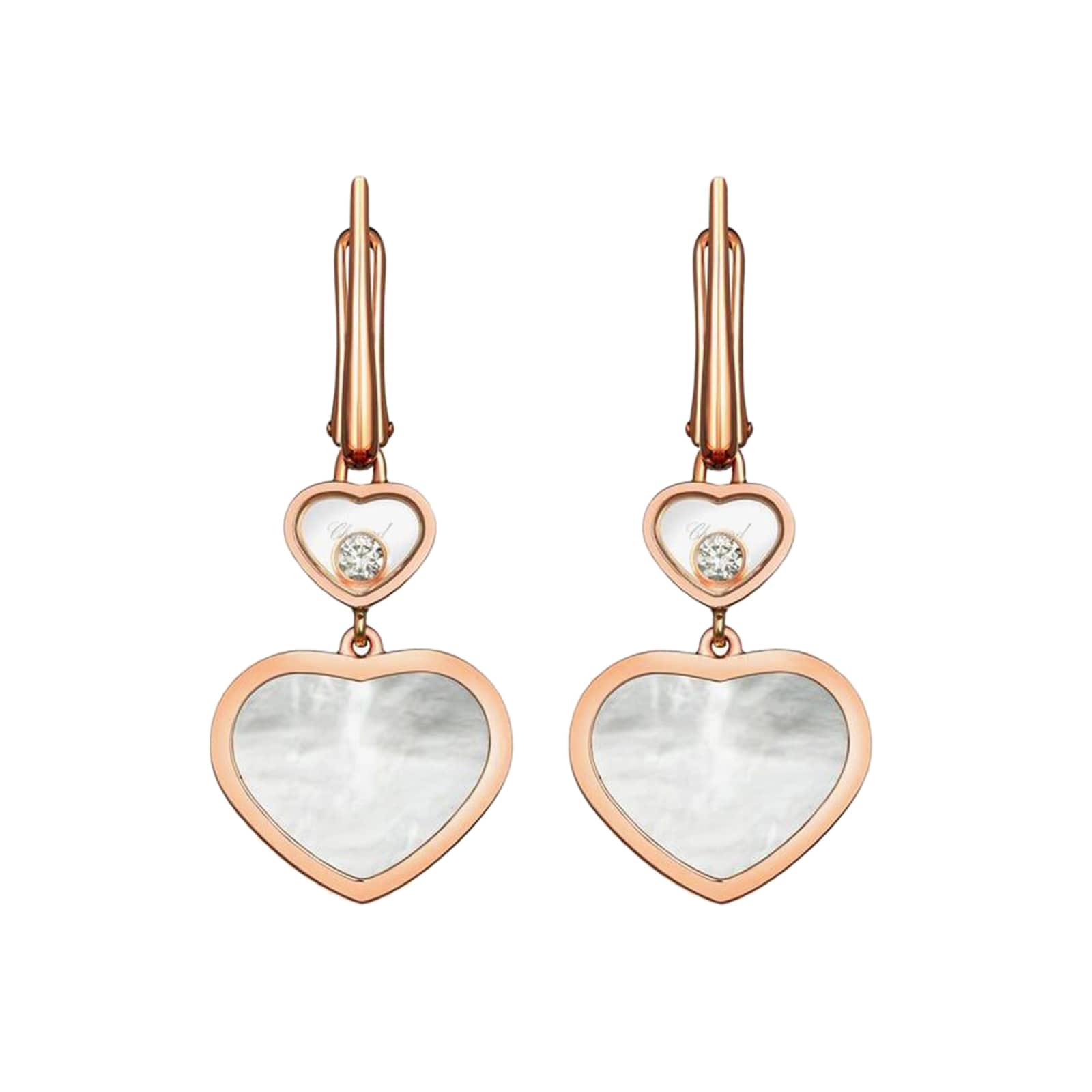 Chopard Happy Hearts Earrings, Ethical Rose Gold, Diamonds, Mother-of-Pearl