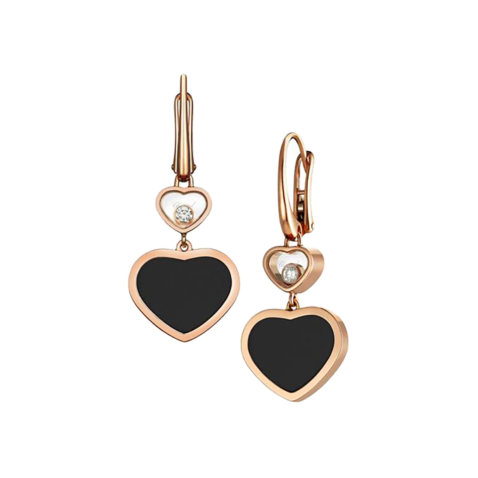 Happy Hearts 18ct Rose Gold Natural Black Onyx Diamond Earrings