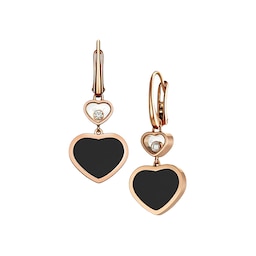 12950743 - Happy Hearts 18ct Rose Gold Natural Black Onyx Diamond Earrings